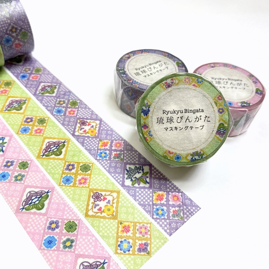 琉球びんがたマスキングテープ(梅竹桜市松文様) – Ryukyu BINGATA