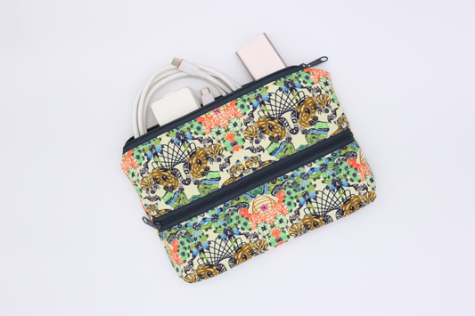 琉球びんがたダブルファスナーポーチ -イリオモテヤマネコ-