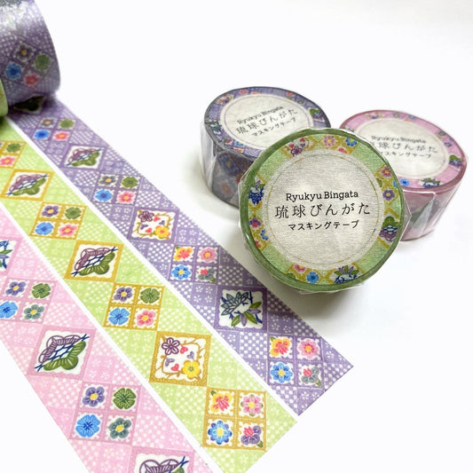 琉球びんがたマスキングテープ(梅竹桜市松文様)